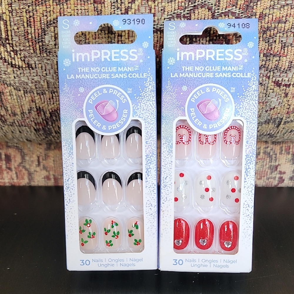 2pc imPRESS Press on Manicure Nail Sets Holiday Short Length New